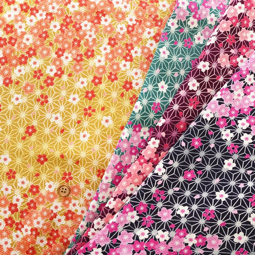 Polyester Crepe (Chirimen) Printed Fabric - Falling Petals - nomura tailor