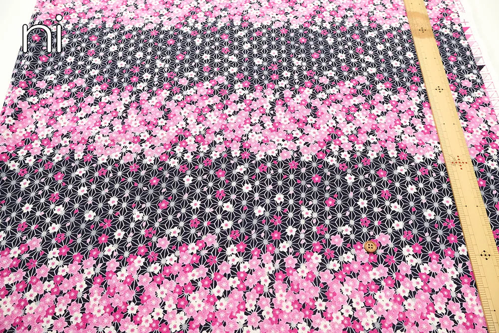 Polyester Crepe (Chirimen) Printed Fabric - Falling Petals - nomura tailor