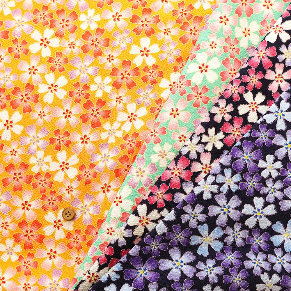 Polyester Crepe (Chirimen) Printed Fabric - Sunny Moss Phlox - nomura tailor