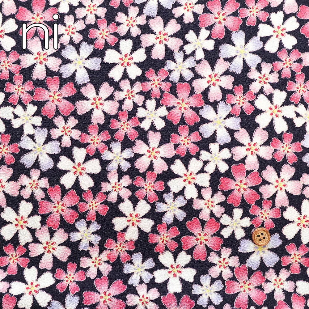 Polyester Crepe (Chirimen) Printed Fabric - Sunny Moss Phlox - nomura tailor