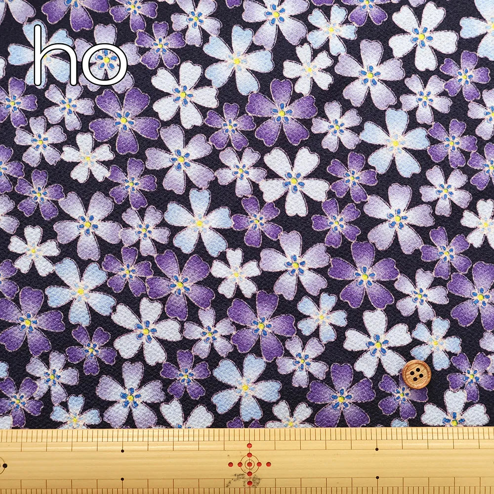Polyester Crepe (Chirimen) Printed Fabric - Sunny Moss Phlox - nomura tailor