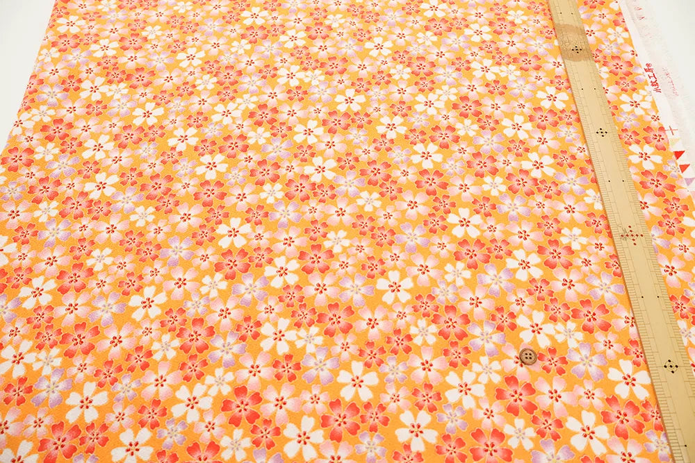 Polyester Crepe (Chirimen) Printed Fabric - Sunny Moss Phlox - nomura tailor