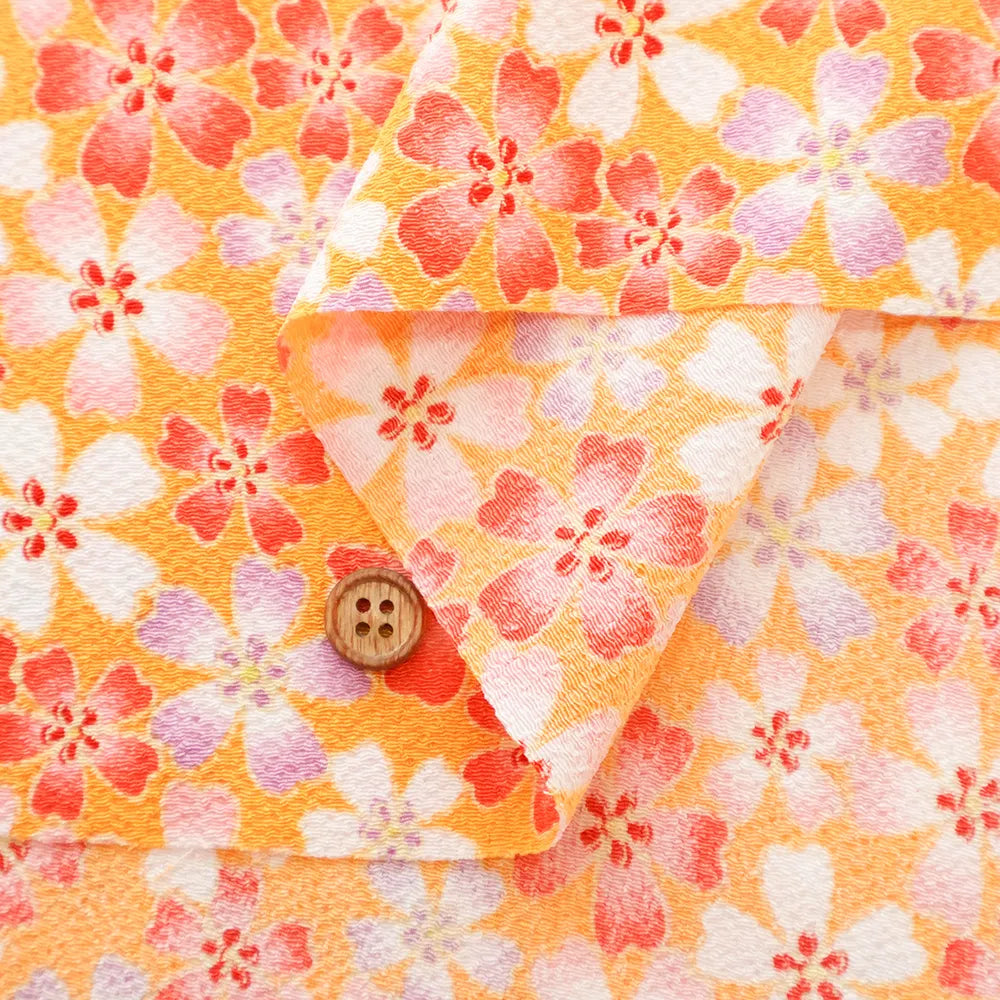 Polyester Crepe (Chirimen) Printed Fabric - Sunny Moss Phlox - nomura tailor