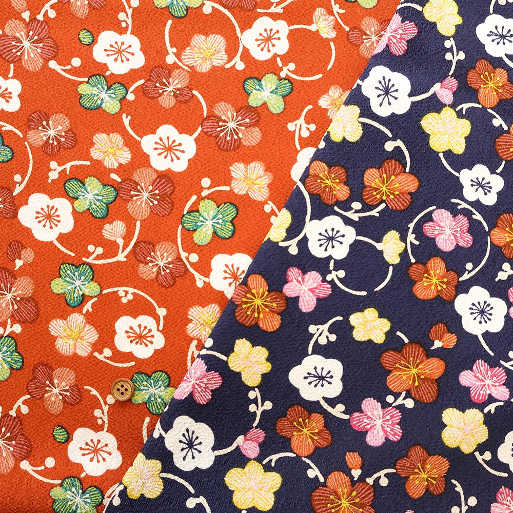 Polyester Crepe(Chirimen) Printed Fabric  - Plum - nomura tailor