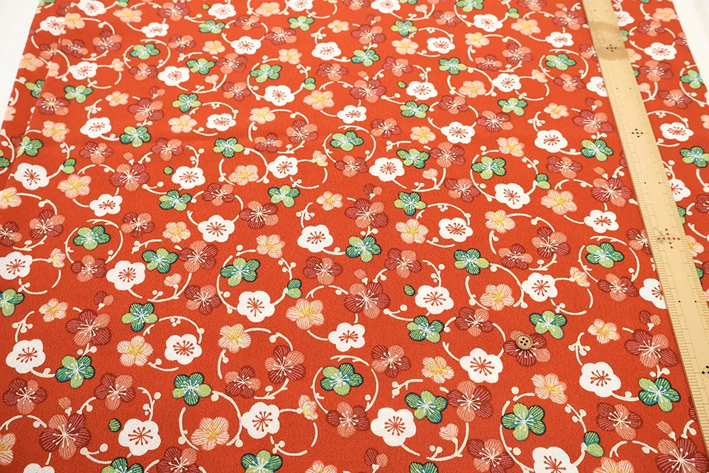 Polyester Crepe(Chirimen) Printed Fabric  - Plum - nomura tailor