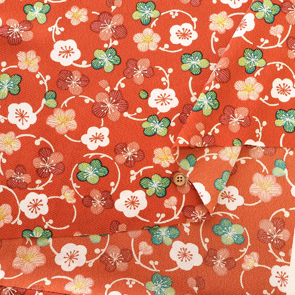 Polyester Crepe(Chirimen) Printed Fabric  - Plum - nomura tailor