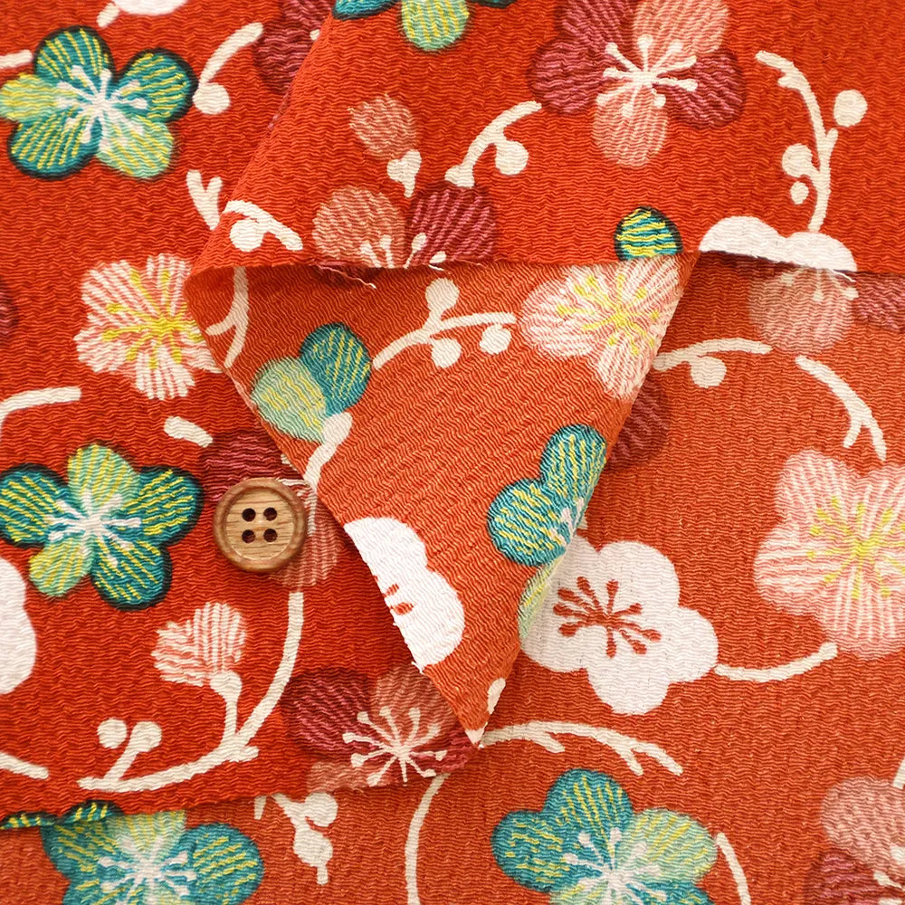 Polyester Crepe(Chirimen) Printed Fabric  - Plum - nomura tailor