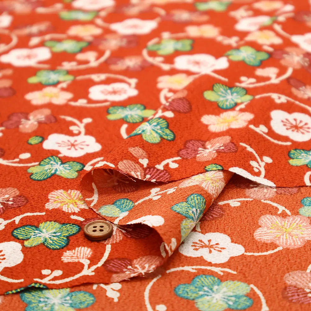 Polyester Crepe(Chirimen) Printed Fabric  - Plum - nomura tailor