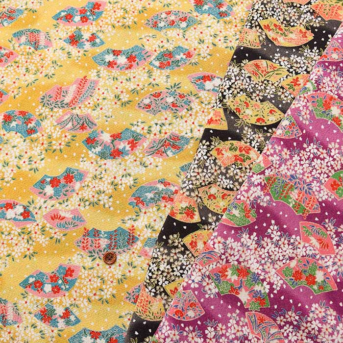 Polyester Fi -Koshi Kirimen Print Fabric Sakura Fan - nomura tailor