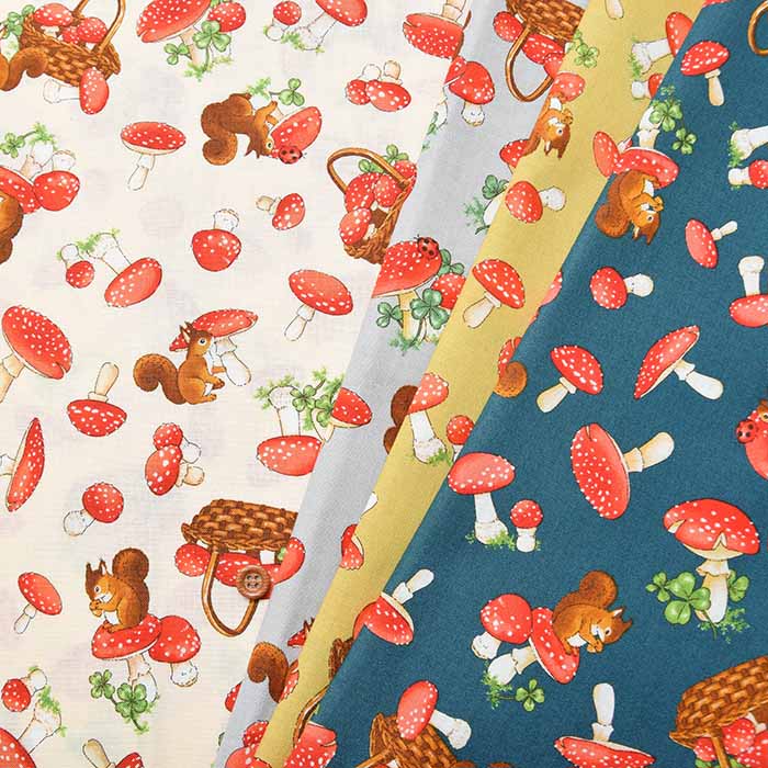 Cotton Sheeting Print Fabric Outing Mushroom Hunting - nomura tailor