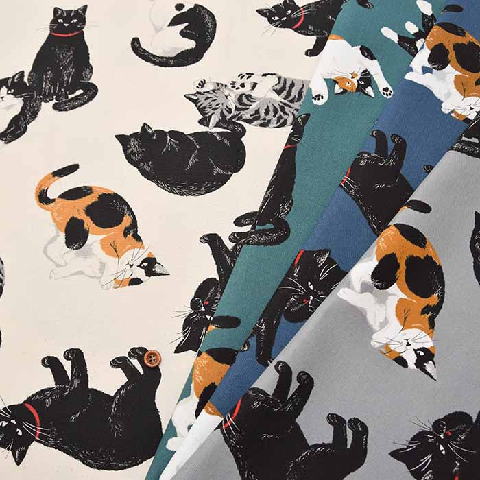 Cotton Ox Printed Fabric Thoughtful cat - nomura tailor
