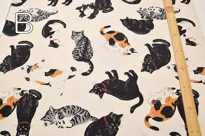 Cotton Ox Printed Fabric Thoughtful cat - nomura tailor