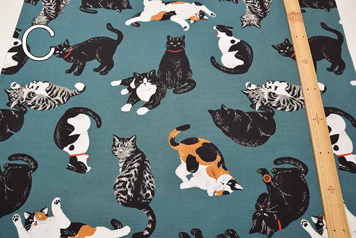 Cotton Ox Printed Fabric Thoughtful cat - nomura tailor