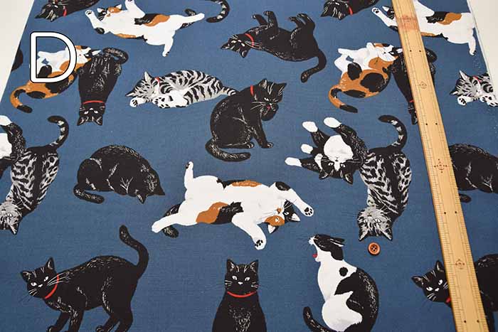 Cotton Ox Printed Fabric Thoughtful cat - nomura tailor