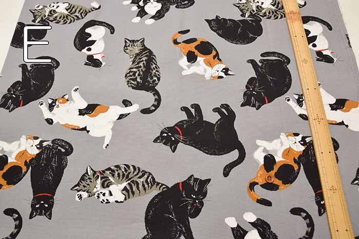 Cotton Ox Printed Fabric Thoughtful cat - nomura tailor