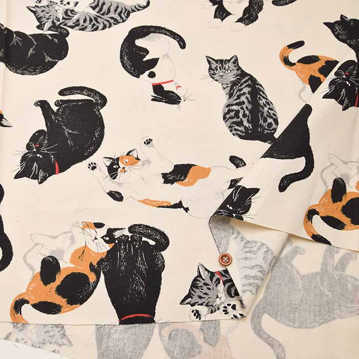 Cotton Ox Printed Fabric Thoughtful cat - nomura tailor