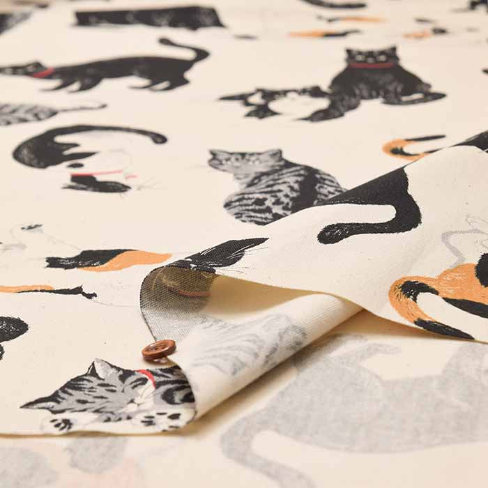 Cotton Ox Printed Fabric Thoughtful cat - nomura tailor