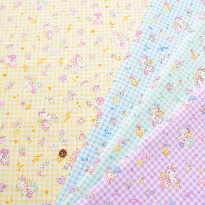 Cotton Ox Printed Fabric Check & Unicorn - nomura tailor