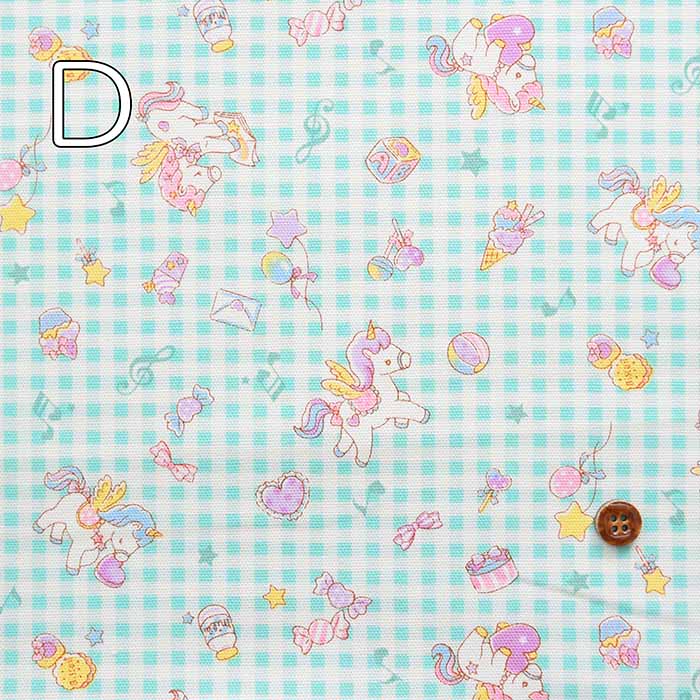 Cotton Ox Printed Fabric Check & Unicorn - nomura tailor