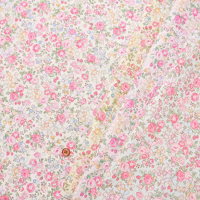 Cotton broadcloth printed fabric Ribbon and flower - nomura tailor