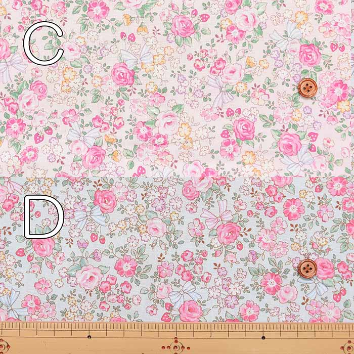 Cotton broadcloth printed fabric Ribbon and flower - nomura tailor