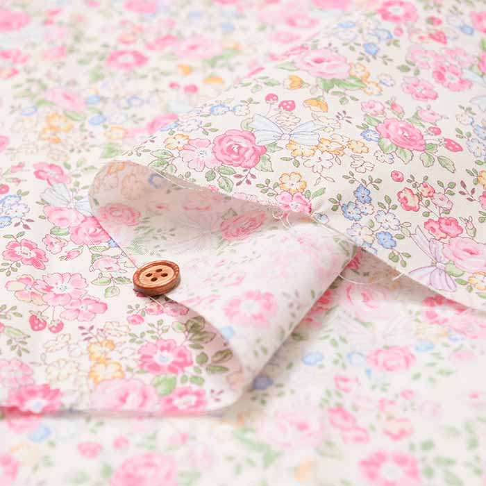 Cotton broadcloth printed fabric Ribbon and flower - nomura tailor