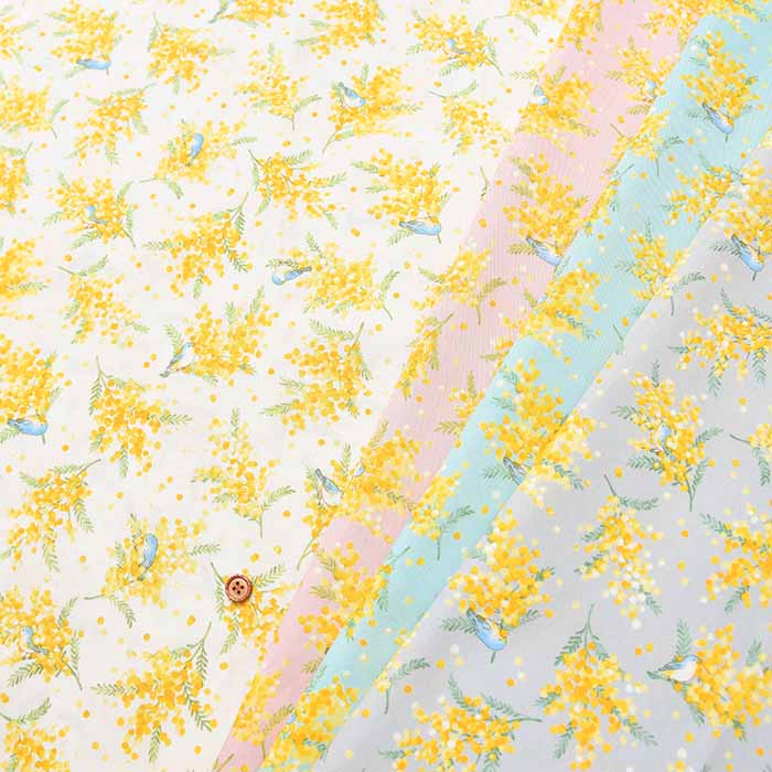 Cotton broadcloth print fabric with birds and mimosa - nomura tailor