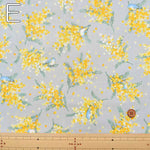 Cotton broadcloth print fabric with birds and mimosa - nomura tailor