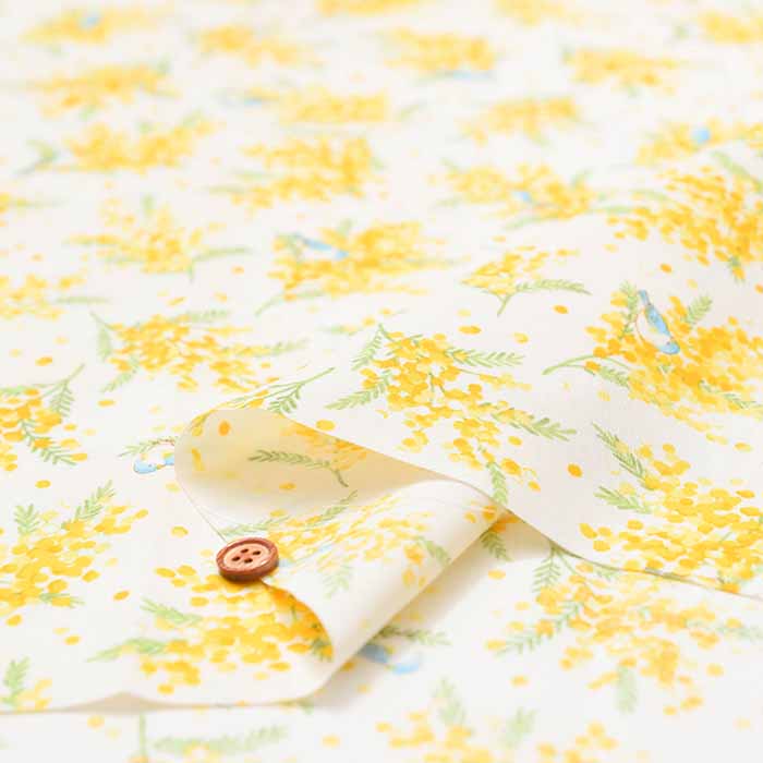 Cotton broadcloth print fabric with birds and mimosa - nomura tailor