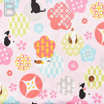 Cotton sheeting print fabric WA Monogatari Umezakura Cat - nomura tailor