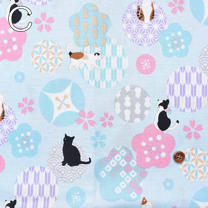 Cotton sheeting print fabric WA Monogatari Umezakura Cat - nomura tailor