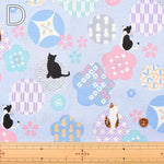 Cotton sheeting print fabric WA Monogatari Umezakura Cat - nomura tailor