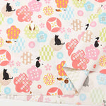 Cotton sheeting print fabric WA Monogatari Umezakura Cat - nomura tailor