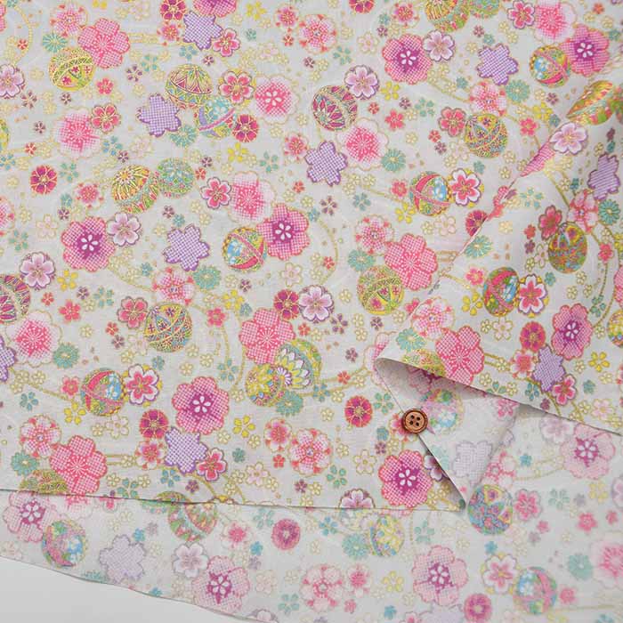 Cotton chinese Grame Printed Fabric Wa Temari - nomura tailor