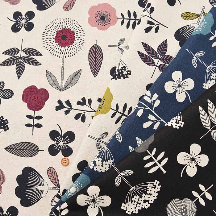 C/L Canvas Printed Fabric Nordic Forest Big Flower - nomura tailor