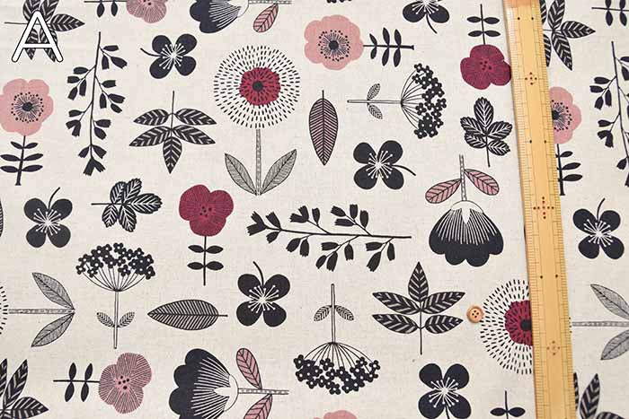 C/L Canvas Printed Fabric Nordic Forest Big Flower - nomura tailor