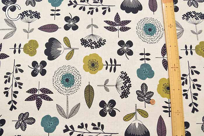 C/L Canvas Printed Fabric Nordic Forest Big Flower - nomura tailor