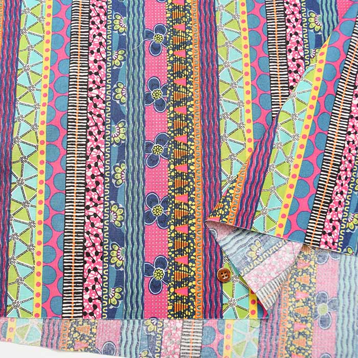 Cotton sheeting print fabric Ethnic stripe - nomura tailor