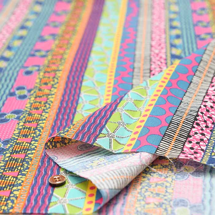 Cotton sheeting print fabric Ethnic stripe - nomura tailor