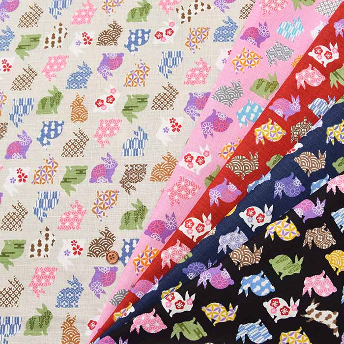 Cotton dobby print fabric Haikara Rabbit - nomura tailor