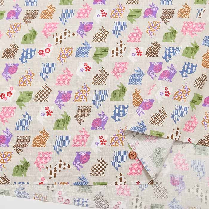 Cotton dobby print fabric Haikara Rabbit - nomura tailor