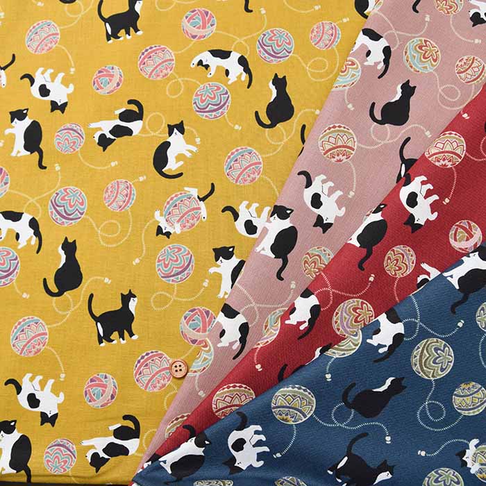 Cotton sheeting printed fabric Cat Ball - nomura tailor