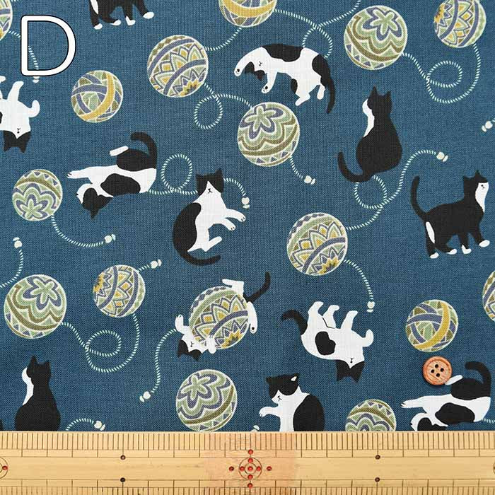 Cotton sheeting printed fabric Cat Ball - nomura tailor