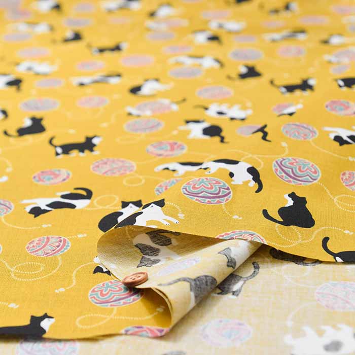 Cotton sheeting printed fabric Cat Ball - nomura tailor