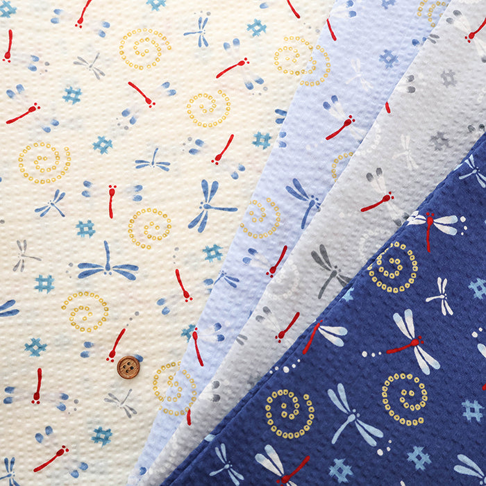 Cotton Ripple-printed Fabric - Japanese Style Dragonfly - nomura tailor