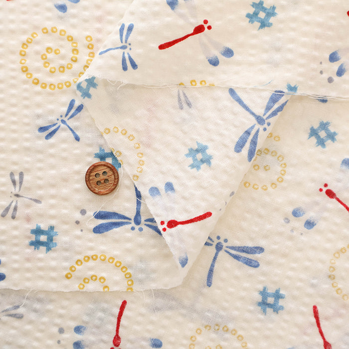 Cotton Ripple-printed Fabric - Japanese Style Dragonfly - nomura tailor