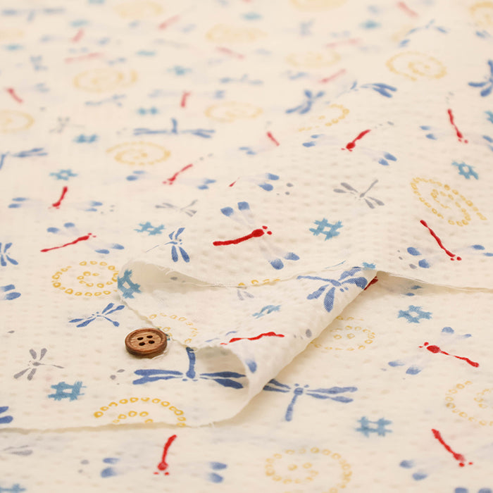 Cotton Ripple-printed Fabric - Japanese Style Dragonfly - nomura tailor