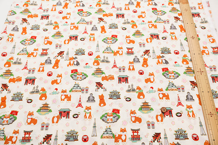 Cotton Muslin Lame (Glitter) Fabric - Tourist Shiba Inu - nomura tailor