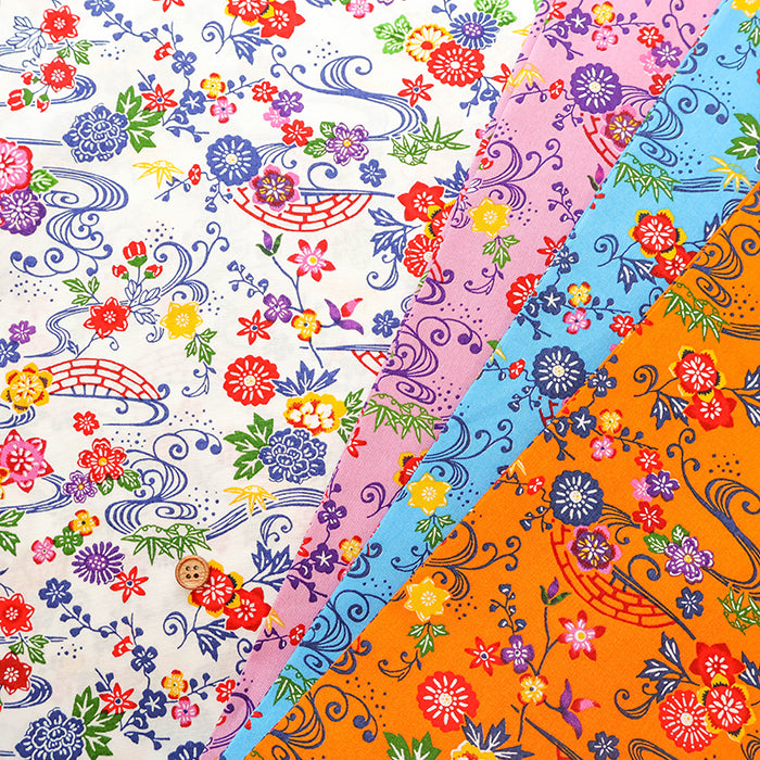Cotton Broad Printed Fabric - Bingata Style - nomura tailor