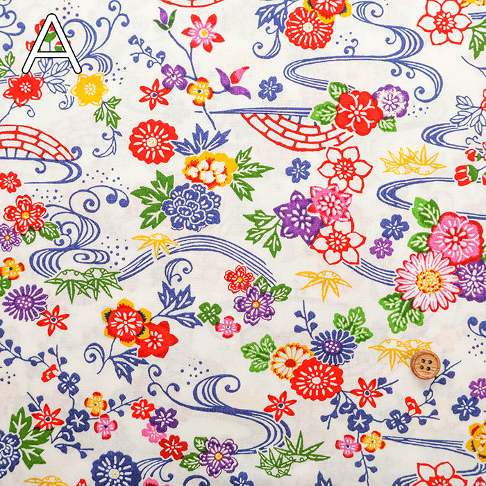 Cotton Broad Printed Fabric - Bingata Style - nomura tailor